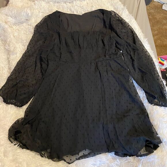 XL Black Blouse With Sheer Long Sleeves - Picture 1 of 7